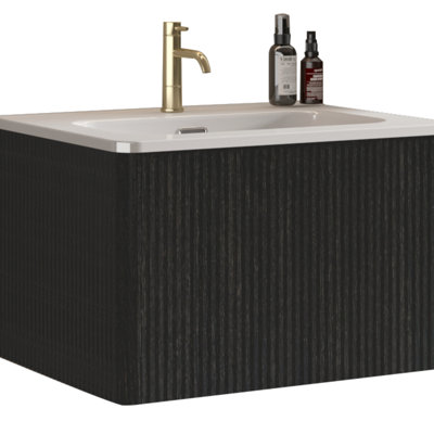 Meuble-lavabo rayé avec lavabo en céramique blanc, meuble-lavabo mural flottant pour salle de bain moderne, pré-assemblé