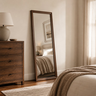 64 x 21 Wood Grain PS Frame Full Length Mirror with 5mm Copper Free Shatter Resistant Glass Floor Leaning or Wall Mounted