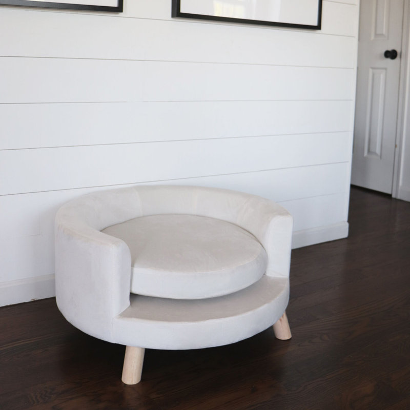 28-Inch White Velvet Elevated Circular Pet Sofa
