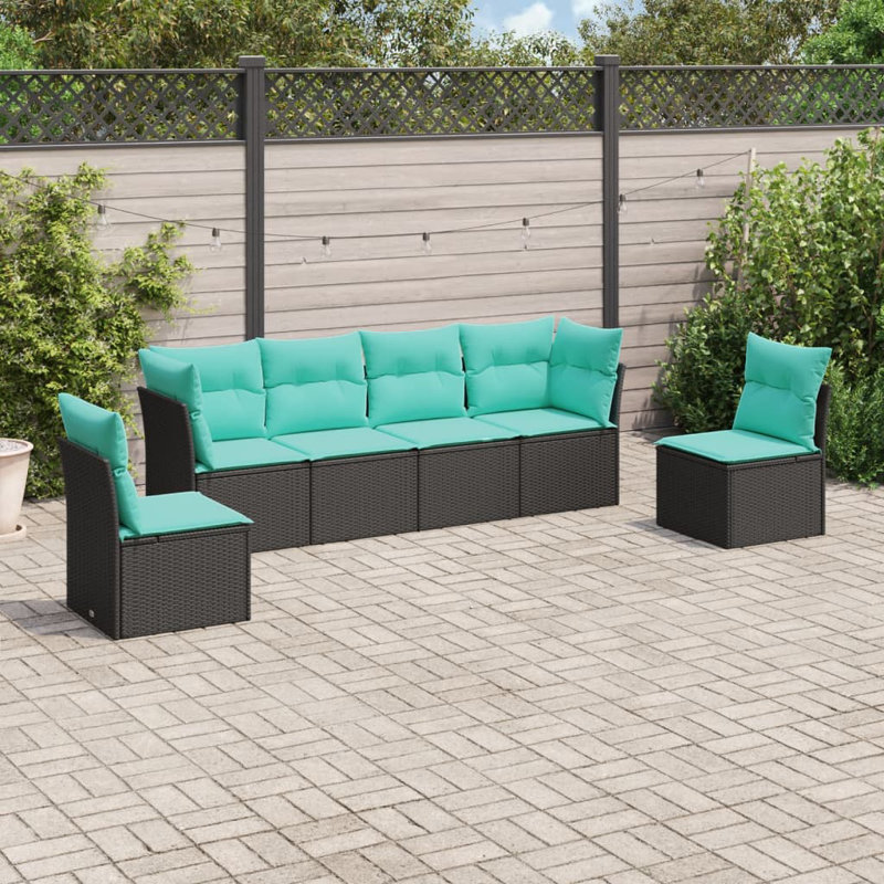 Ensemble de canapé modulaire d'extérieur en rotin PE, Bleu sarcelle, Noir