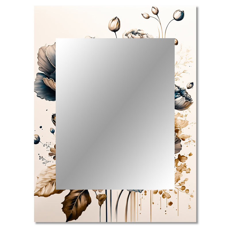 Grand miroir mural bleu marine et doré Poppy Flowers I - Poppy, 40 po x 30 po