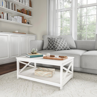 Coffee Table - 2-Tiered Wood Sofa Table - Low Profile and X-Leg Design Living Room Furniture for Storage, Display, or TV Stand by Lavish Home