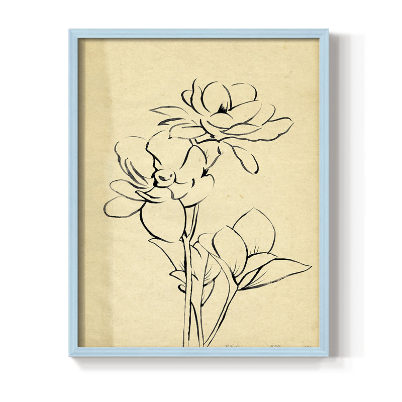 «Magnolia S croquis II», reproduction encadrée - bois massif, Bleu, H 21 po x l 17 po