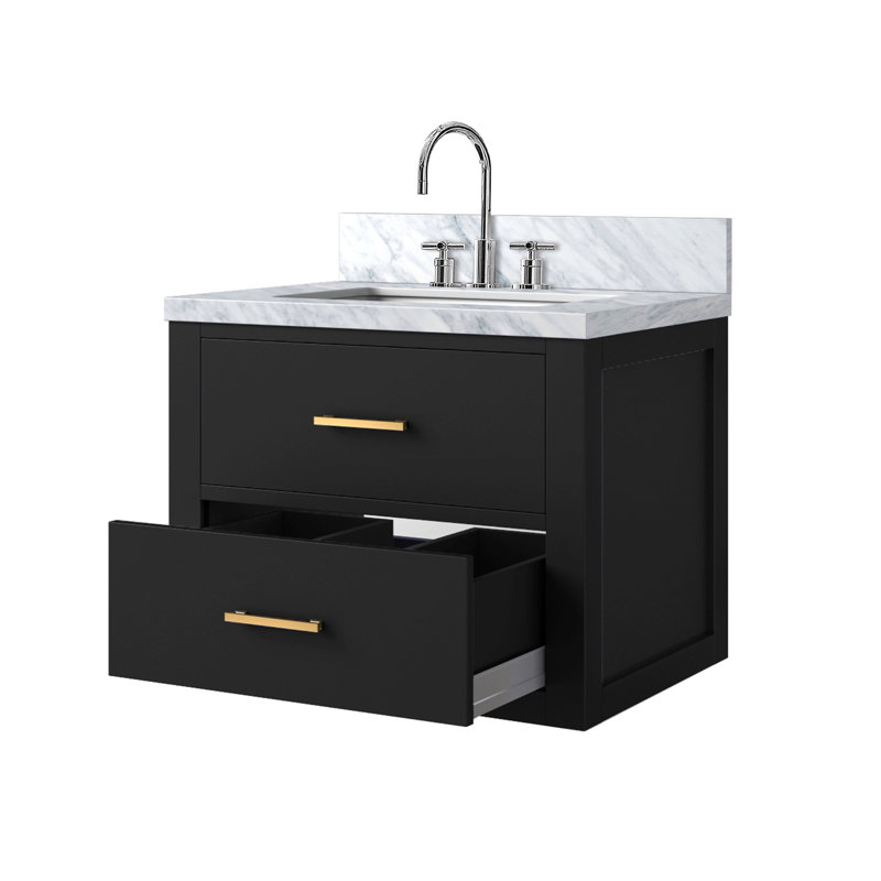 Meuble-lavabo simple 24 po X P 18 po D, dessus en acrylique et robinet, Noir, Doré, 24"