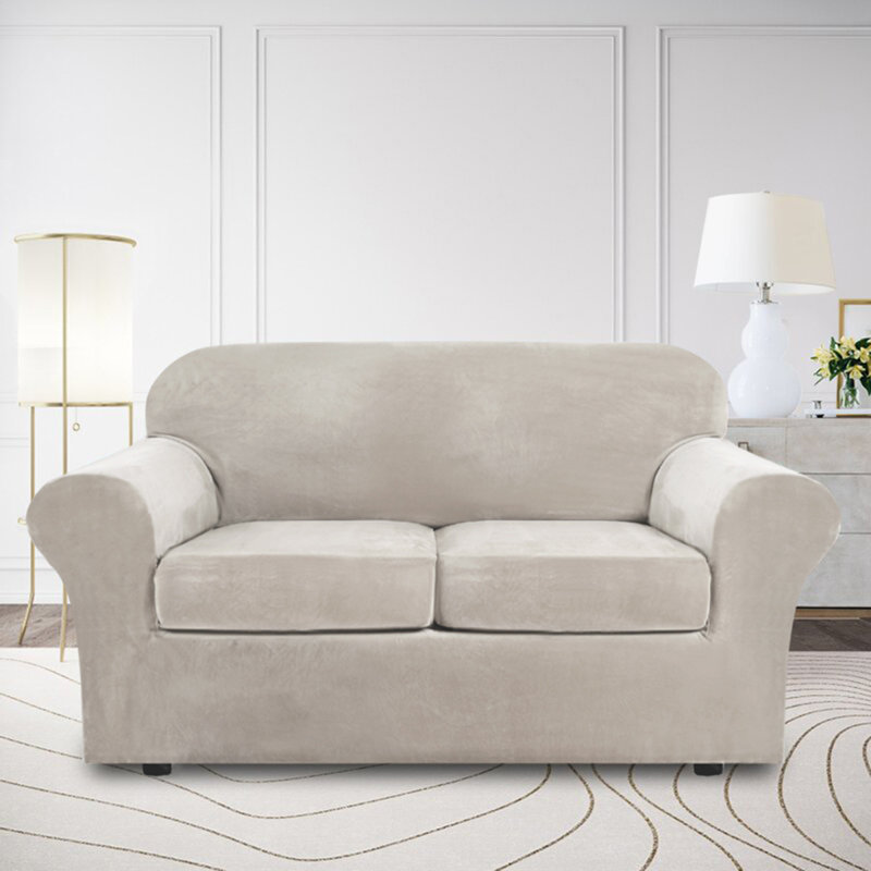 Box Cushion Loveseat Slipcover, Oat Meal
