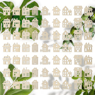 100pcs Wooden House Shape Embellishments 3cm