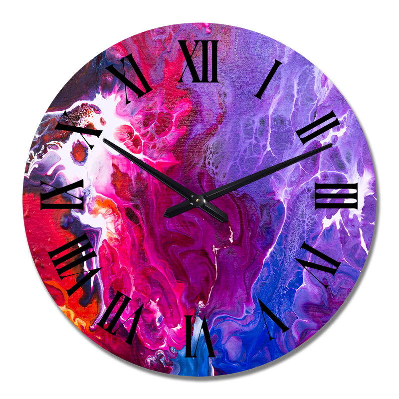 Horloge murale moderne fuchsia, mauve, blanche et bleue, Grand