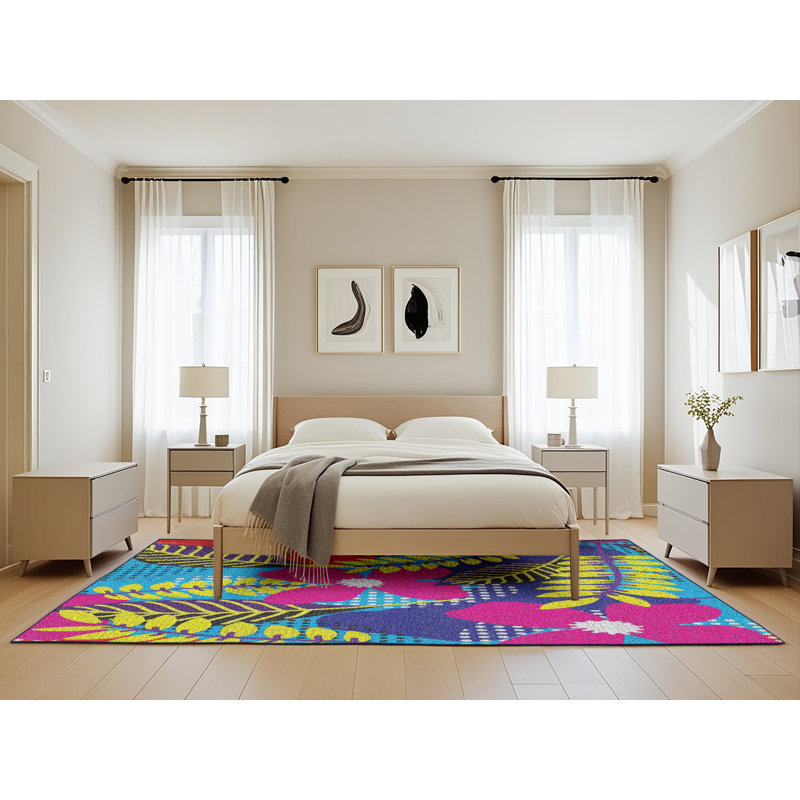 Tapis rose / jaune / bleu Nimrah, Rectangle 5 pi x 8 pi