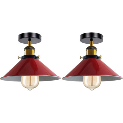 Ensemble de 2 plafonniers semi-encastrés E26 Vintage pour couloir avec abat-jour conique 22 cm