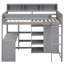 Lit mezzanine en bois avec plusieurs tablettes de rangement et garde-robe-319379487