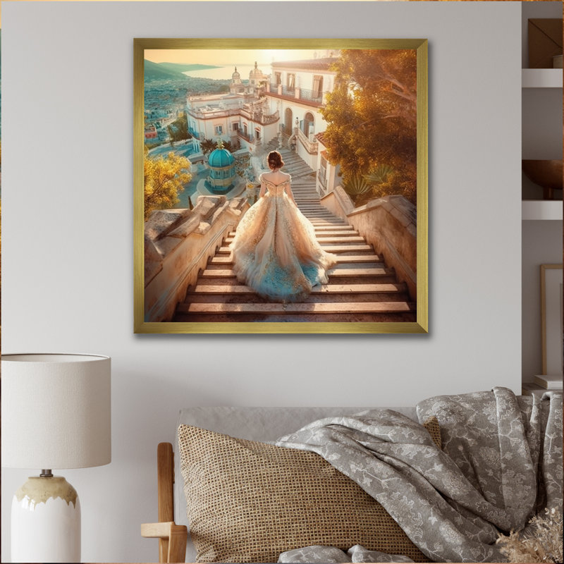 «Dreamy Wedding Day II» - Femme, impressions murales romantiques, H 30 po x l 30 po x P 1 po, Encadrement doré