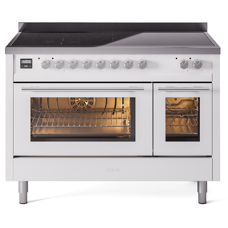 ILVE Professional Plus II Series 48 inch Induction Range with 6 Induction Elements (Glass Door), White