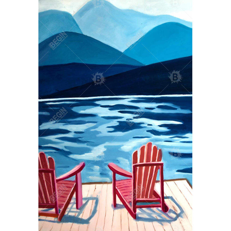 " Lake, Dock, Mountains & Chairs "
