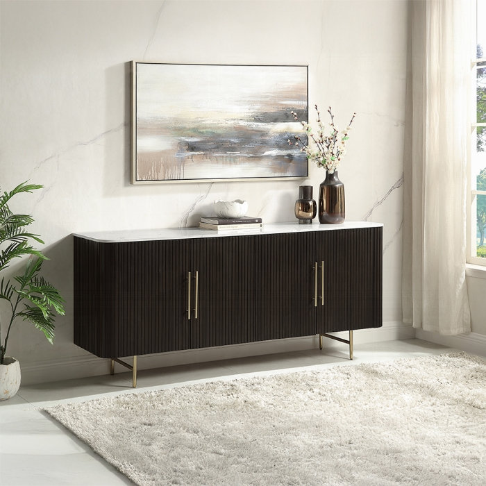 Armoire de rangement de salle à manger avec plateau en céramique et finition en cuivre brossé Malika