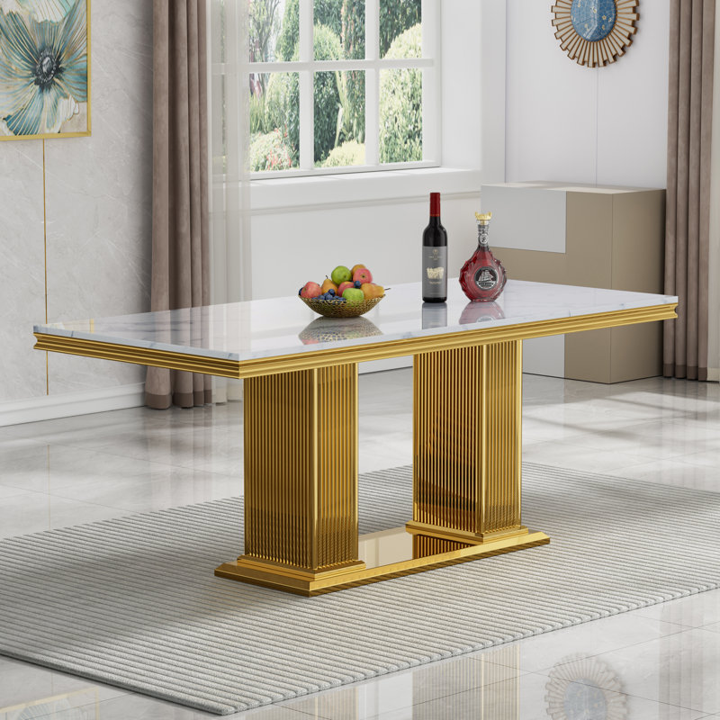 68.11" Marble Dining Table for 6-8, Modern Rectangular Kitchen Table with Faux Marble Top, Modern Dining Room Table with Stainless Steel Base for Kitchen Dining Room