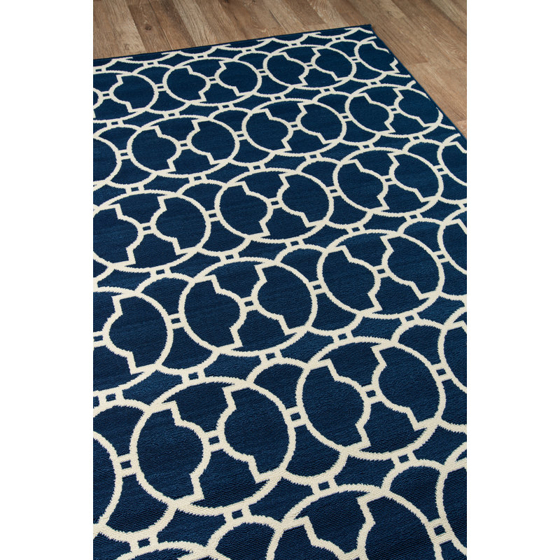 Tapis intérieur / extérieur à motif géométrique bleu Yepez, Rectangle 6 pi 7 po x 9 pi 6 po