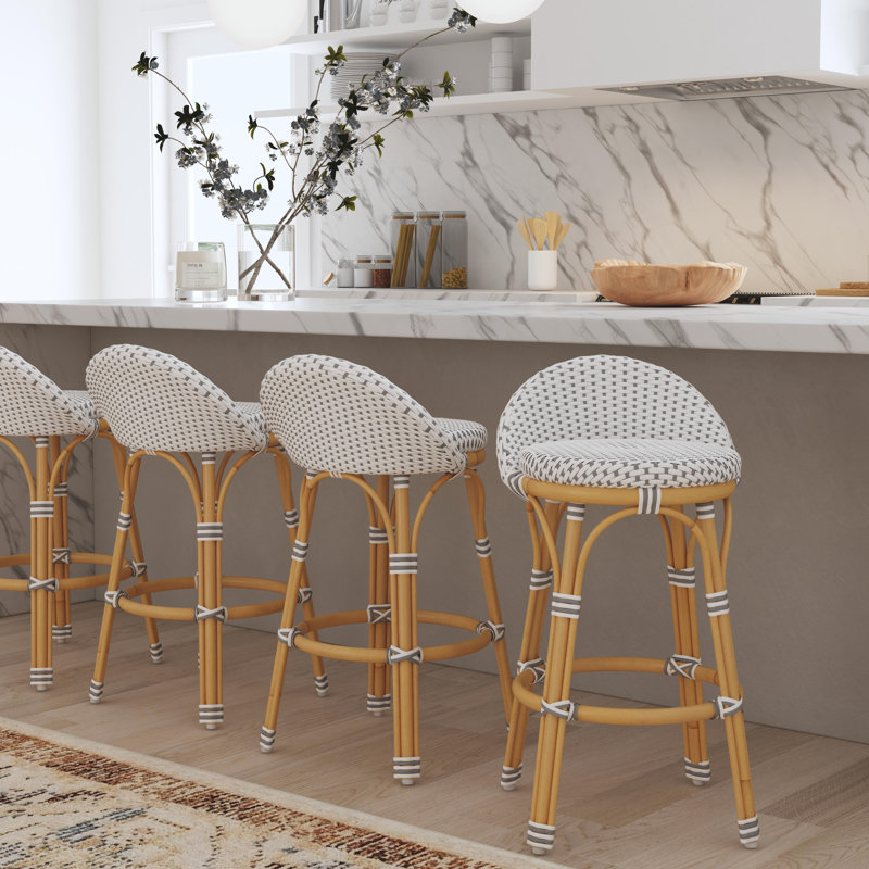 Inez 24 in. Seat Height Rattan Low Back Counter Stool, Gray/White