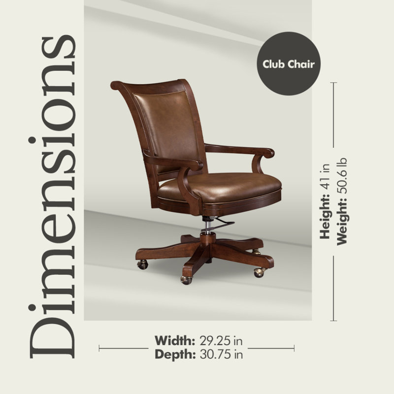Fauteuil club pivotant Ithaca, structure en bois franc patiné avec revêtement en similicuir, inclinaison réglable et roulettes