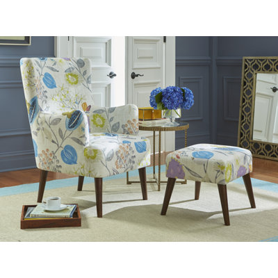 Piersten Upholstered Wingback Chair with Ottoman