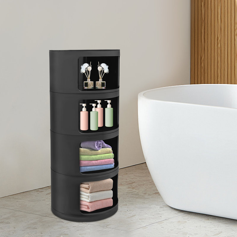 4-Tier Round Cabinet Drawer Organizer With Storage, Black