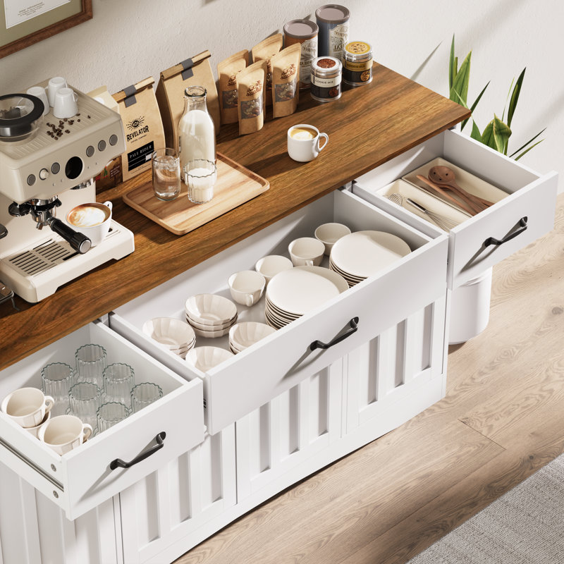 55.1" Modern Sideboard Buffet Cabinet with 3 Drawers & Adjustable Shelves, Storage Credenza for Dining Room & Kitchen, Retro