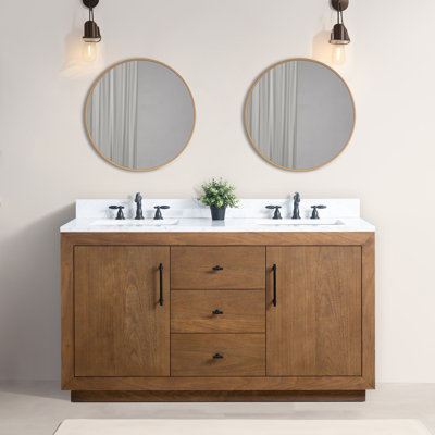 Ensemble de meuble-lavabo autoportant 60 po avec plateau en marbre d'ingénierie Avignon