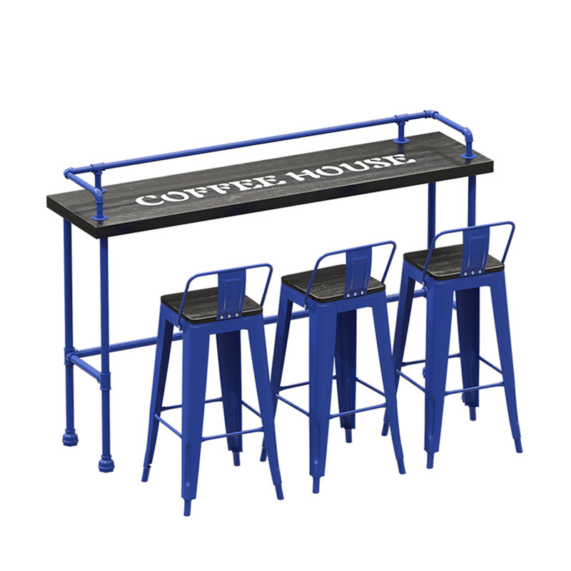 Karez Solid Wood Top Trestle Dining Set, 4, Blue, Blue/Black