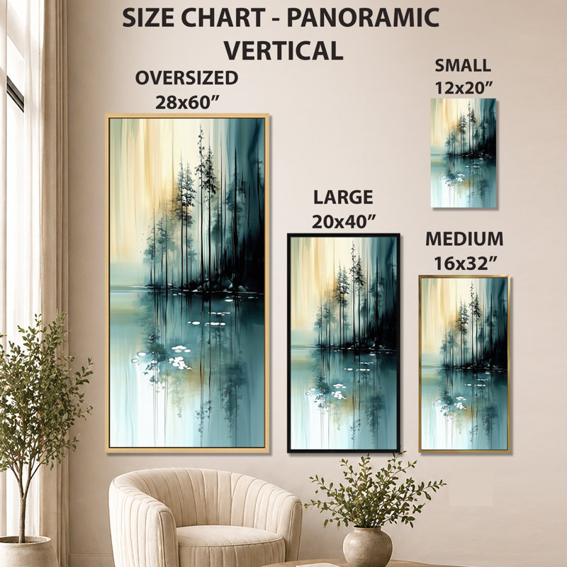 «Blue Green Quiet Mountain Lake Spring Horizon I - Blue River», reproduction d'art encadrée, H 32 po x l 16 po