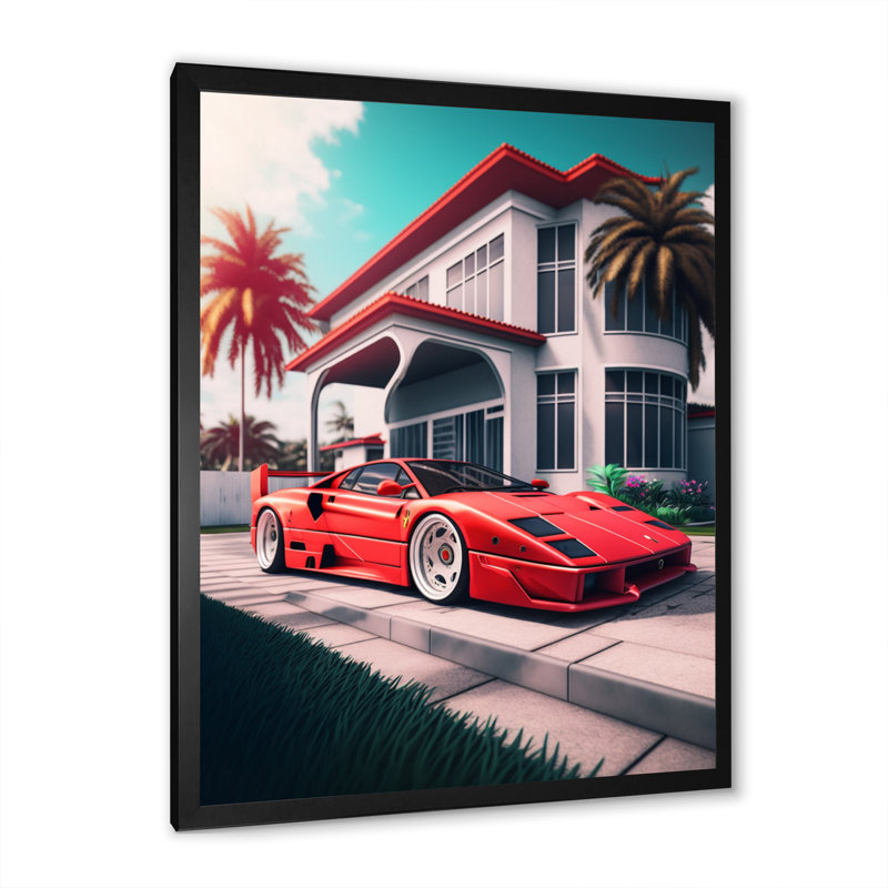 «Red Car Grey Race Car Elegance II», reproduction sur toile de voiture exotique, Cadre photo noir, L 12 po x H 20 po