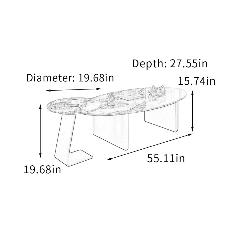 Ensemble de tables basses ovales Home Home avec base en métal, 15,74 po H x 55,11 po L x 27,55 po l, Taupe / Blanc, Noir