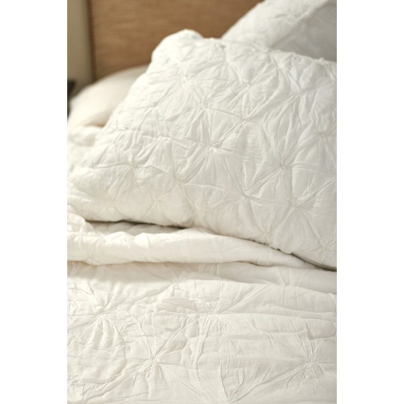 Ensemble de courtepointe en coton blanc 2 pièces Asher, Courtepointe simple et 1 taie décorative