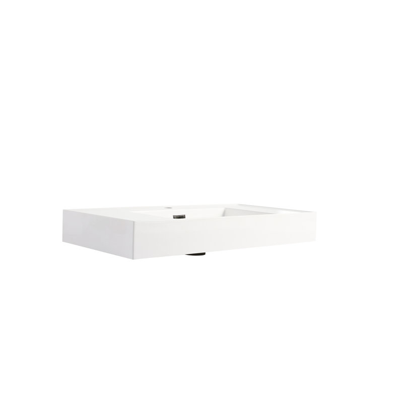 Lavabo de salle de bain en résine 36 po, blanc brillant, profondeur 36,24 po, largeur 17,93 po, hauteur 4,82 po, 46,93 lb