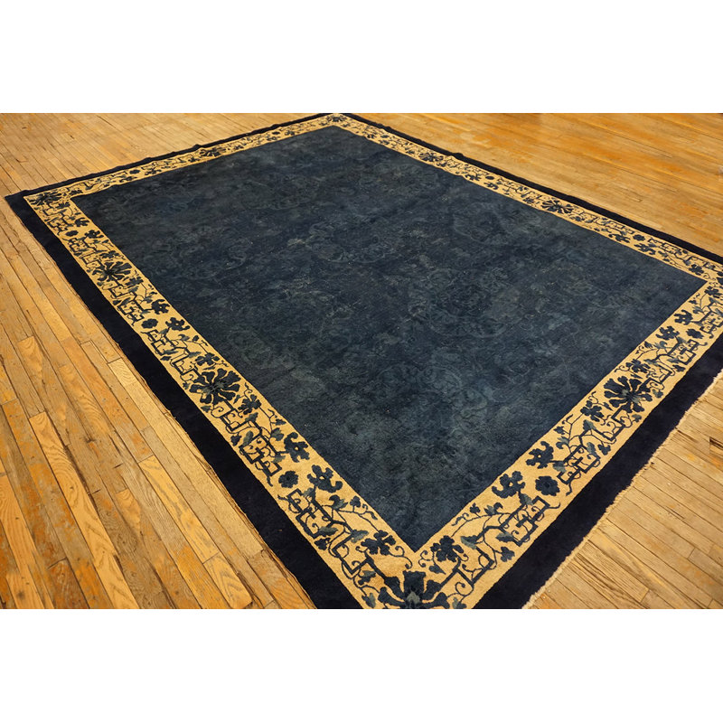 Blue Rectangle Chinese - Peking Room Size Antique Knotted Wool 1930s Rug