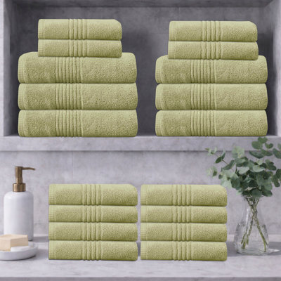 Ensemble de serviettes de bain 100% coton Phoebe 500 g / m² zéro absorbant Home Weavers, 16 po x 24 po (12), 27 po x 54 po (6) (6 serviettes de bain, 12 serviettes de bain), vert