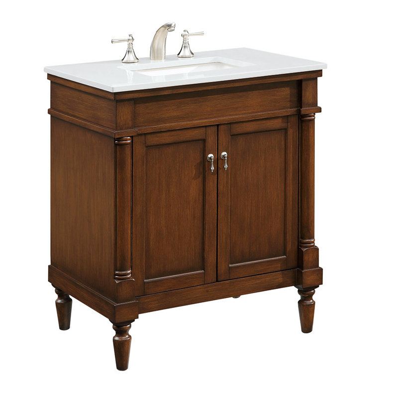 Lexington 30'' Single Bathroom Vanity with Top, Walnut, Ivory White