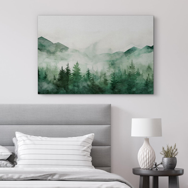 Paysage de forêt boisée «Verdant Peaks Misty Mountains And Evergreen» sur, Toile tendue, H 16 po x l 24 po