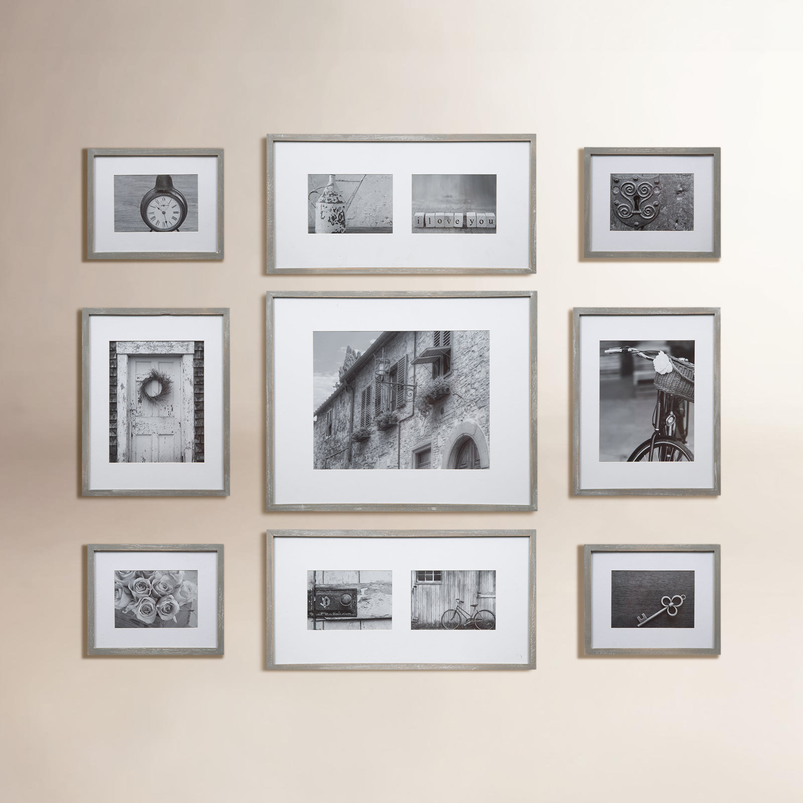 Marquard Gray Wood Matte Picture Frame - Set of 9 with Mat