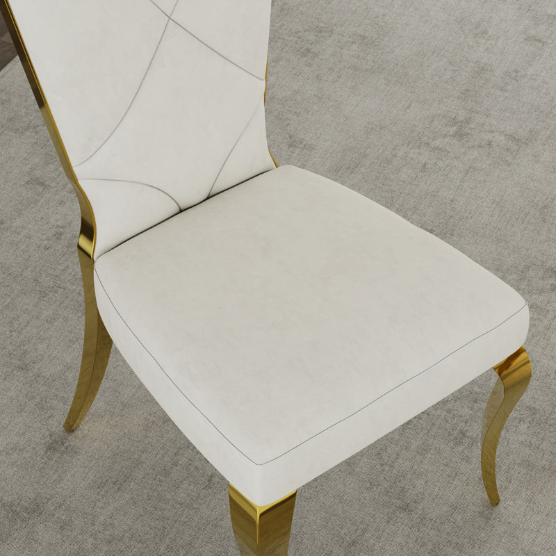 Ensemble de table de salle à manger luxueux et doré avec chaises en velours, 4, Blanc / or / blanc