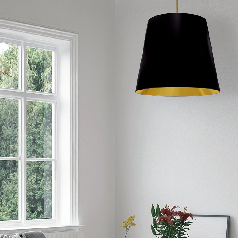 Oversized Drum 1 Light Drum Cylinder Pendant, Black/Gold, 26" H x 26" W x 26" D