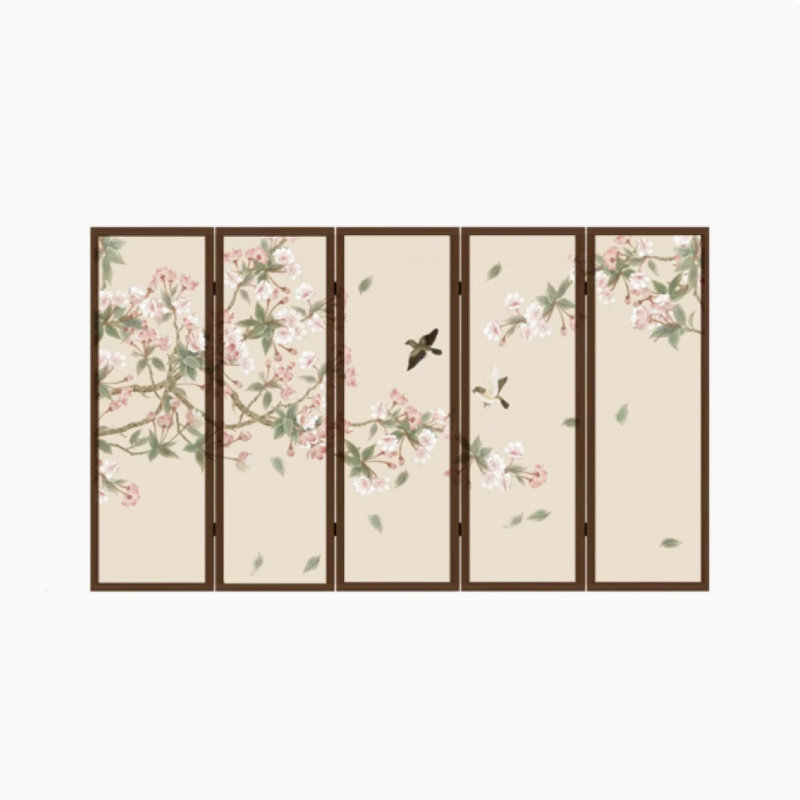 Solid wood flower and bird screen, 70.86" H x 118.11" W x 1.18" D