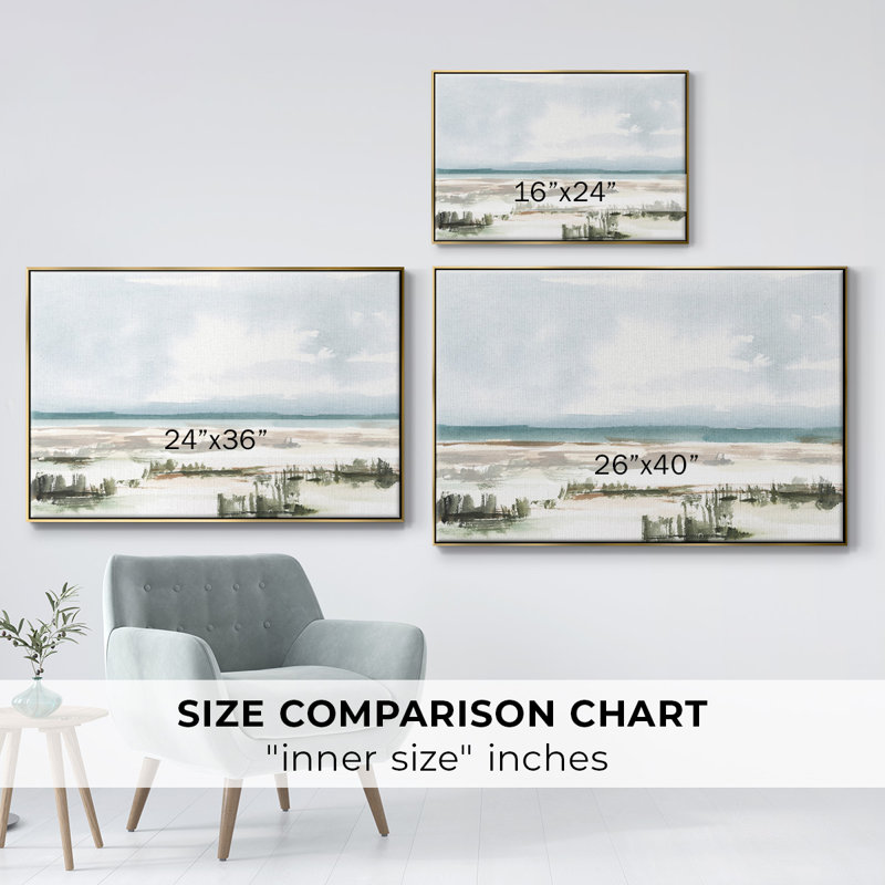 «Coastal Wetlands Watercolor I», toile encadrée de qualité supérieure - prête à être accrochée, H 25 po x l 37 po x P 2 po