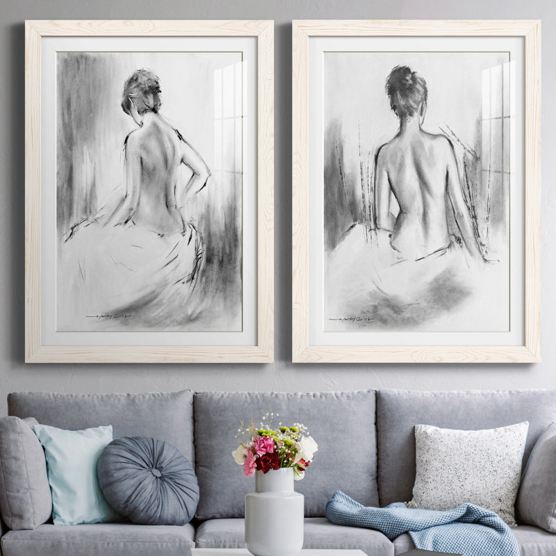 «Soft Silhouette V», ensemble de 2 reproductions sur toile, Impression encadrée avec passe-partout, H 44 po x l 31 po, Blanc