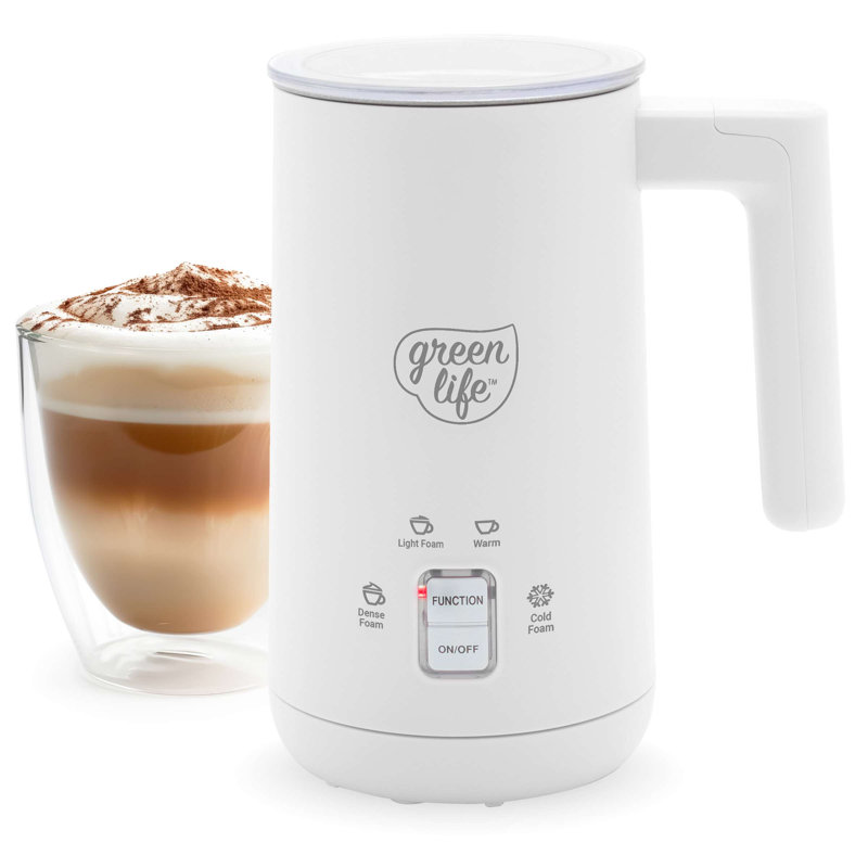 White Ceramic 10oz Electric Milk Frother with 4-in-1 Function
