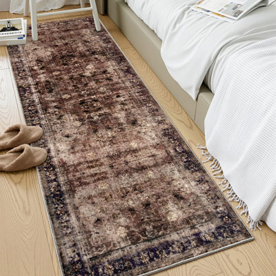 Machine Washable Vintage Area Rug - Soft Carpet with Non-Slip Backing for Living Room, Bedroom, Office,Red