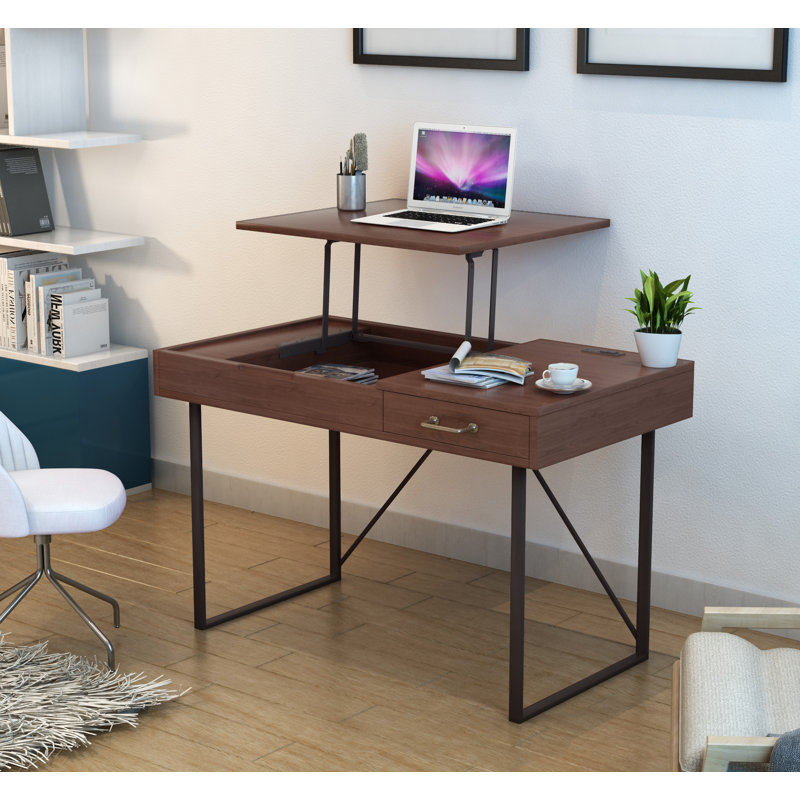 Lalma Adjustable Metal Base Writing Desk with Power Outlet