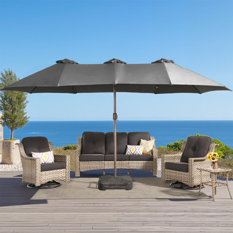14.5 Ft X 8.5 Ft Rectangular Market Umbrella With Base, Gris