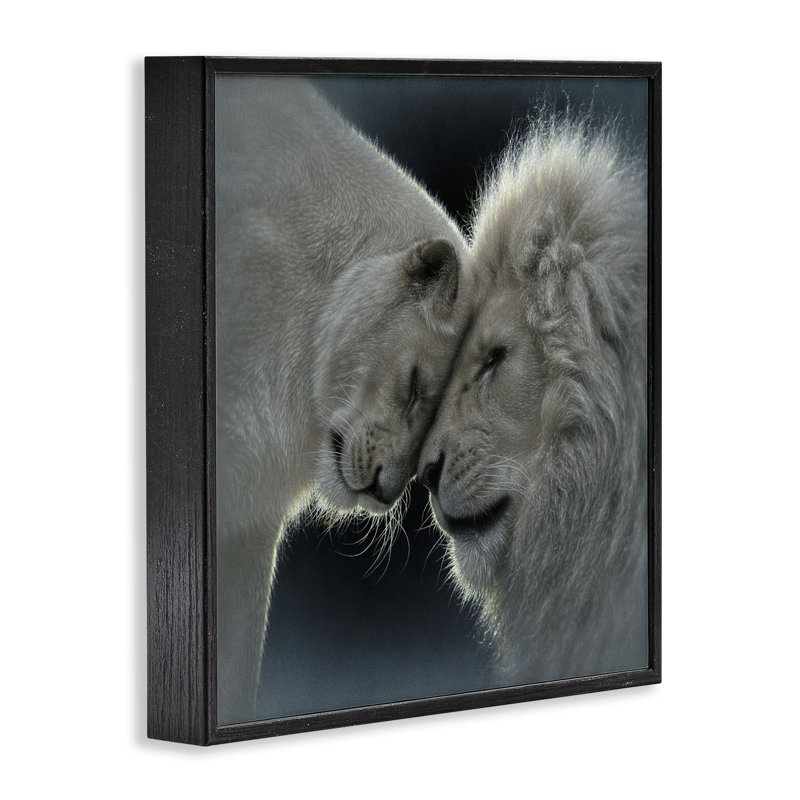 White Lion Love Framed Giclee, design by Collin Bogle, 17" H x 17" W, Midnight Black Framed Giclee
