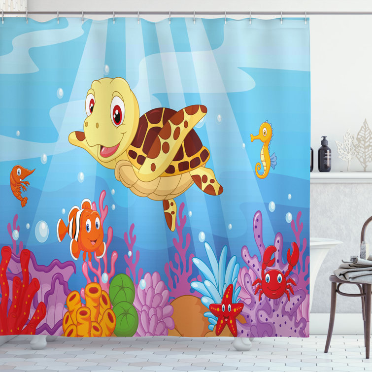 Turtle Shower Curtain Set + Hooks East Urban Home Size: 70 H x 69 W