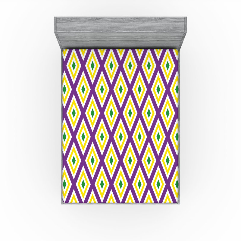 Drap-housse orange Ambesonne, Mauve / jaune / géométrique vert, Drap-housse de taille très grand