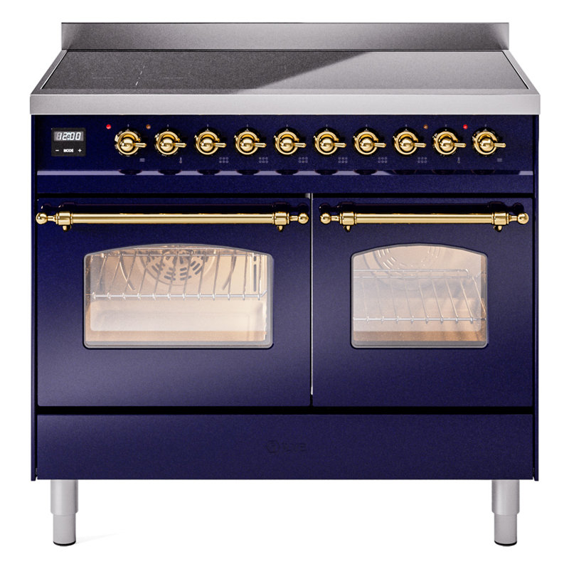 ILVE Nostalgie II Series 40 inch Induction Range with 6 Induction Elements (Glass Door), Midnight Blue/Brass